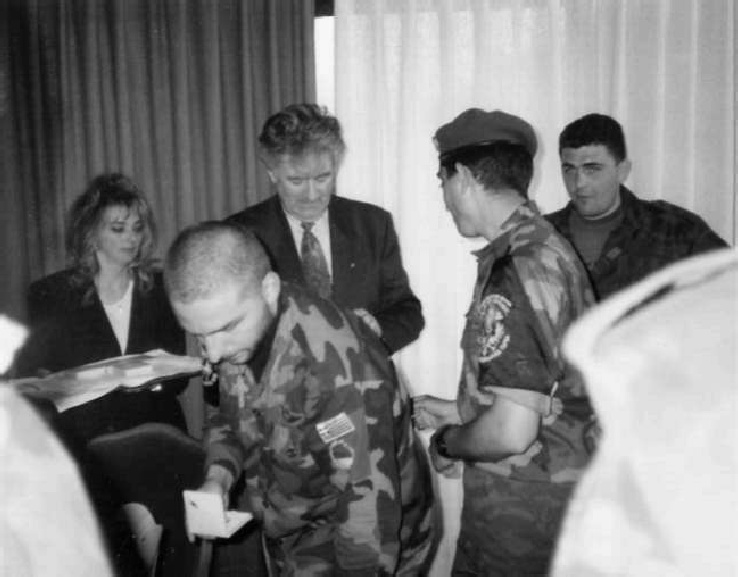 Radovan Karadzic awarding the medal of the “White Eagle” to Greek paramilitaries in September