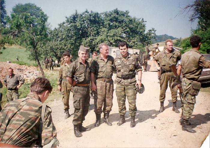 Zvonko Bajagic, Ratko Mladic, and Antonis Mitkos - Srebrenica 11 July 1995