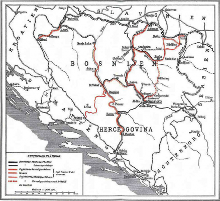 Bosnia and Herzegovina railway map of 1913